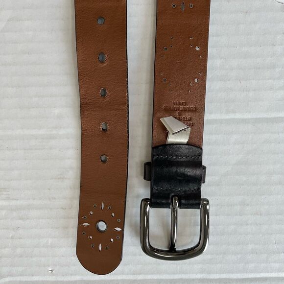 Y2K FOSSIL Leather Patchwork Belt  Small Floral Studded Tooled Western Vintage main image 5